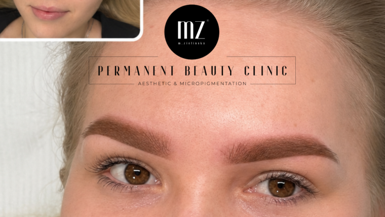 Blonde woman with natural-looking powder brows after permanent makeup